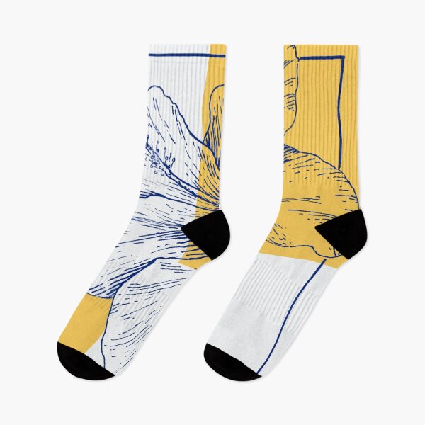 Item preview, Hibiscus Flower Geometry Blue Floral Line Art with Yellow Shapes designed and sold by fachhdy.