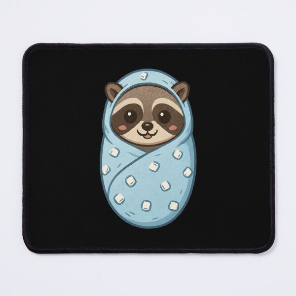 Item preview, baby raccoon in a marshmallow blanket designed and sold by Be-Random.