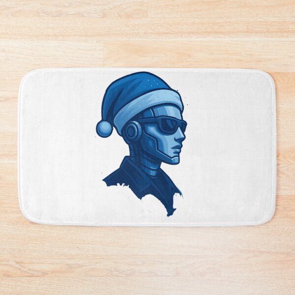 Item preview, Female AI Robot in Blue Santa Hat designed and sold by DigiHub Linker.