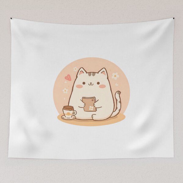 Item preview, Cute Chubby Café Cat Reading Notebook – Slow Day Friends Aesthetic Mascot designed and sold by SlowDayFriends.