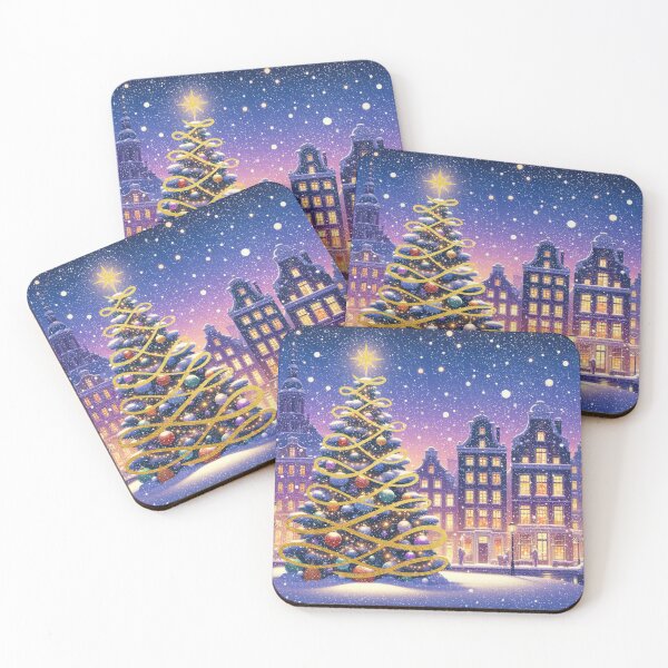 Item preview, Magical Amsterdam in the Snow – Dutch Christmas City Scene with Canals and Tree Lights designed and sold by Sugar Wisdom .