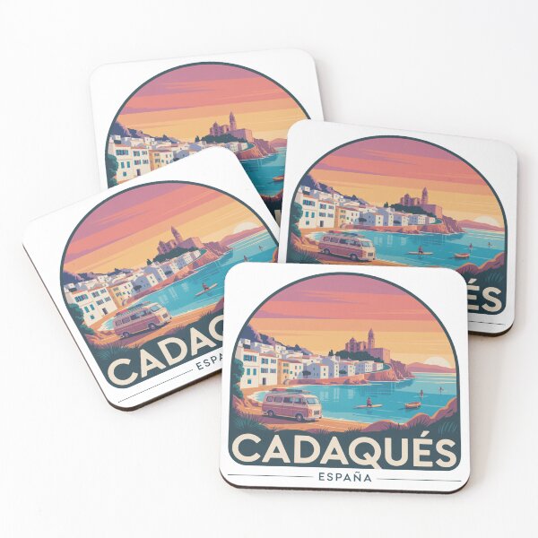 Item preview, Cadaqués Spain Retro Sunset - Mediterranean Coastal Illustration designed and sold by CircinusStore.