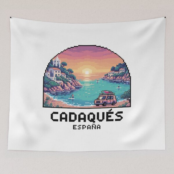 Item preview, Cadaqués Spain Pixel Sunset - Mediterranean Coastal Pixel Art designed and sold by CircinusStore.