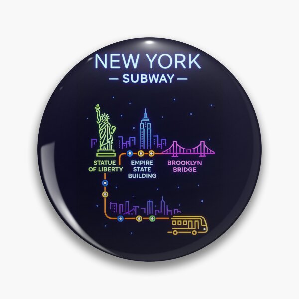 Item preview, New York Subway Map – Neon NYC Landmarks Art (Statue of Liberty, Empire State, Brooklyn Bridge) designed and sold by elgreko.
