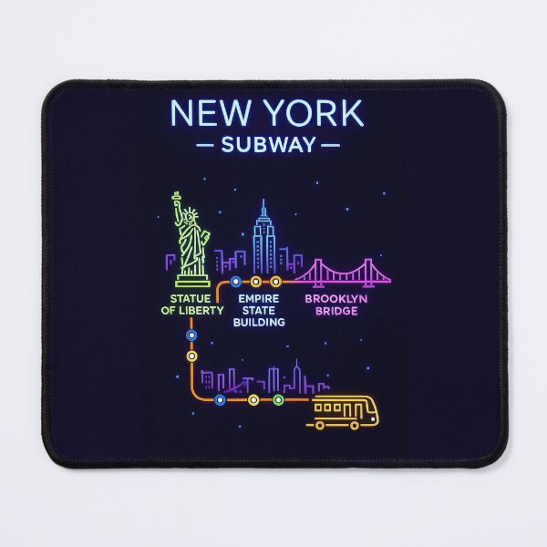 Item preview, New York Subway Map – Neon NYC Landmarks Art (Statue of Liberty, Empire State, Brooklyn Bridge) designed and sold by elgreko.