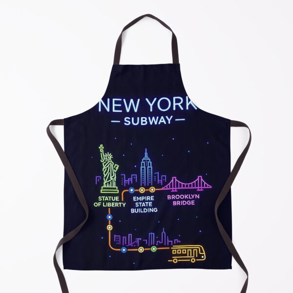 Item preview, New York Subway Map – Neon NYC Landmarks Art (Statue of Liberty, Empire State, Brooklyn Bridge) designed and sold by elgreko.