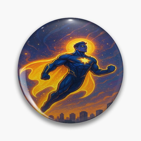 Item preview, Cosmic Titan Hero – Neon Galactic Superhero Flying Over Futuristic City designed and sold by FernandsOficial.