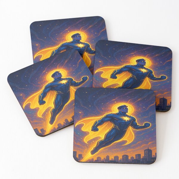Item preview, Cosmic Titan Hero – Neon Galactic Superhero Flying Over Futuristic City designed and sold by FernandsOficial.