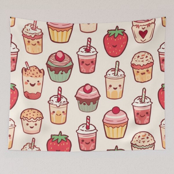 Item preview, Cute Kawaii Strawberry Dessert Pattern designed and sold by Trueways.