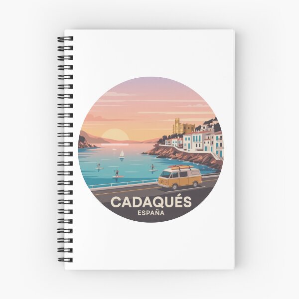 Item preview, Cadaqués Spain Sunset - Retro Mediterranean Coastal Illustration designed and sold by CircinusStore.
