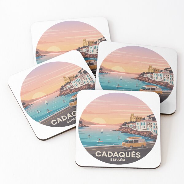 Item preview, Cadaqués Spain Sunset - Retro Mediterranean Coastal Illustration designed and sold by CircinusStore.