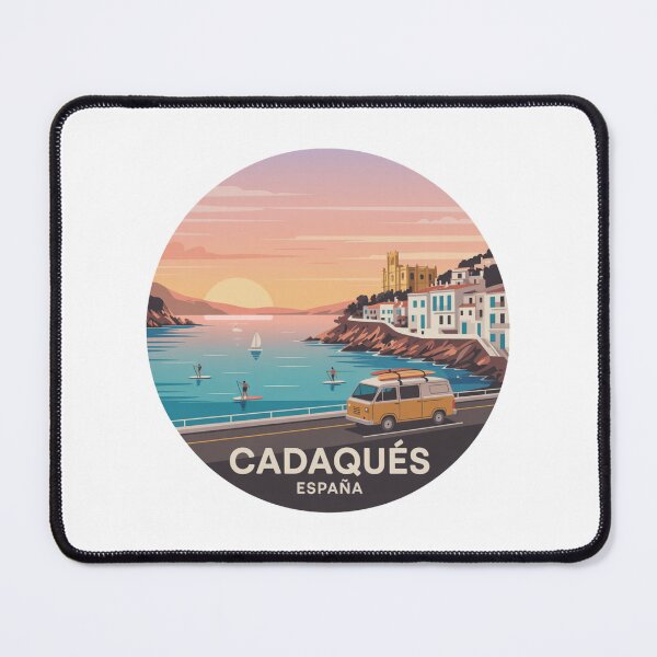 Item preview, Cadaqués Spain Sunset - Retro Mediterranean Coastal Illustration designed and sold by CircinusStore.