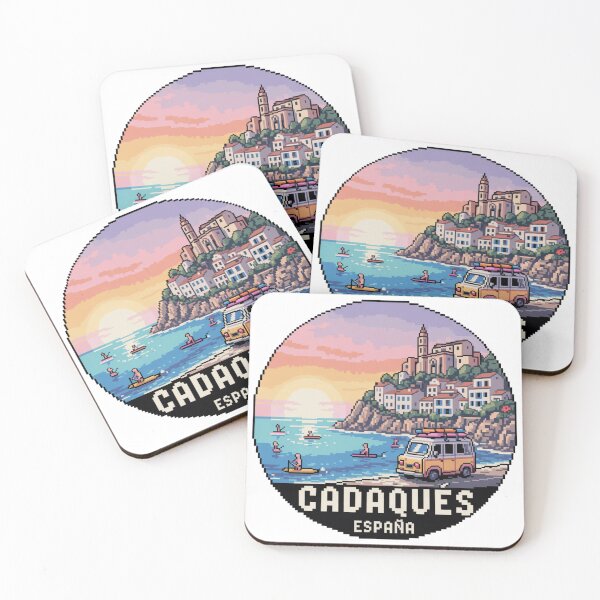 Item preview, Cadaqués Spain Pixel Art - Mediterranean Sunset Coastal Scene designed and sold by CircinusStore.