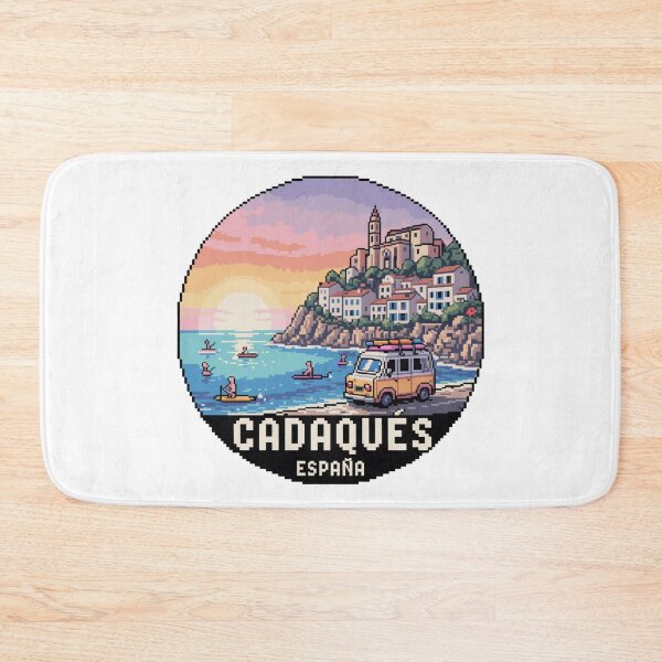 Item preview, Cadaqués Spain Pixel Art - Mediterranean Sunset Coastal Scene designed and sold by CircinusStore.