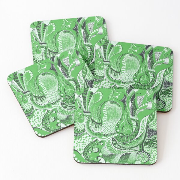 Item preview, Green Biomorphic Stippling – Psychedelic Ink Drawing designed and sold by Cat N' Doodles.