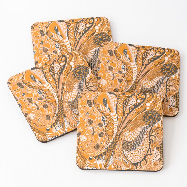 Item preview, Orange Biomorphic Stippling – Psychedelic Ink Drawing designed and sold by Cat N' Doodles.