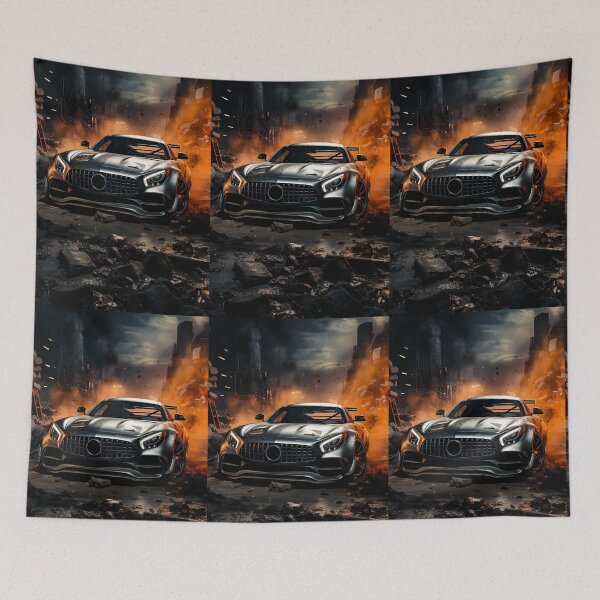 Item preview, Aggressive Silver Supercar Surrounded By Explosive Ruins designed and sold by RevUpDesign.