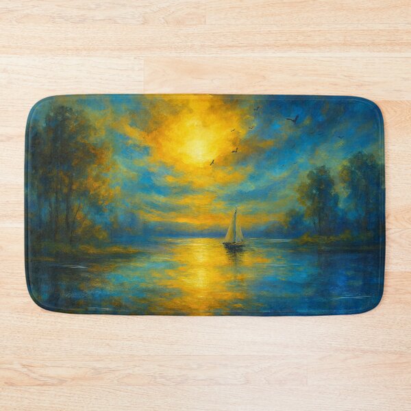 Item preview, Golden Serenity Sunset Sailboat on Tranquil Lake designed and sold by Joey Santiago.