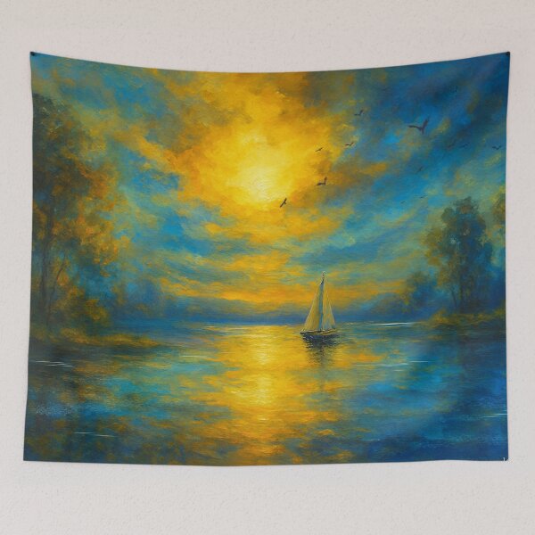 Item preview, Golden Serenity Sunset Sailboat on Tranquil Lake designed and sold by Joey Santiago.