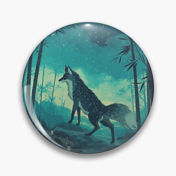 Item preview, Neon Kitsune in Bamboo – Ukiyo-e Sumi-e Fox Spirit Under Crescent Moon designed and sold by Vandy Fullam.