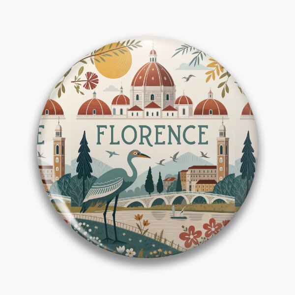 Item preview, Florence Italy Travel Poster – Duomo Cathedral Art with Heron and River Scene designed and sold by Witsprings.