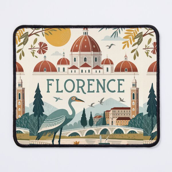 Item preview, Florence Italy Travel Poster – Duomo Cathedral Art with Heron and River Scene designed and sold by Witsprings.