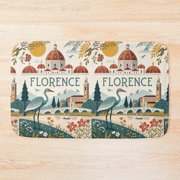 Item preview, Florence Italy Travel Poster – Duomo Cathedral Art with Heron and River Scene designed and sold by Witsprings.