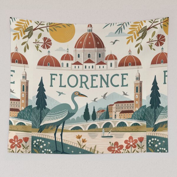 Item preview, Florence Italy Travel Poster – Duomo Cathedral Art with Heron and River Scene designed and sold by Witsprings.