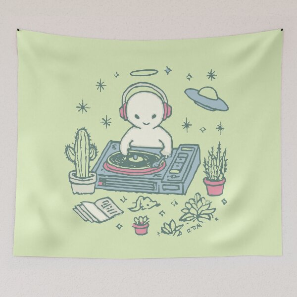 Item preview, Whimsical DJ with Plants and UFO – Pastel Chill Vibes designed and sold by Mystikos Art.