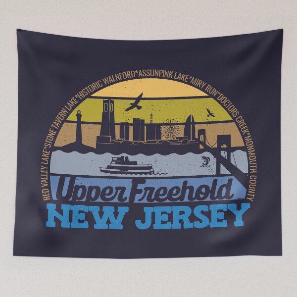 Item preview, Upper Freehold New Jersey Sunset Retro Vintage Local Pride Logo designed and sold by CRHPOD20.