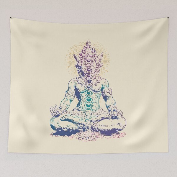 Item preview, Mystical Meditative Figure with Multiple Eyes – Spiritual Visionary Art designed and sold by Mystikos Art.