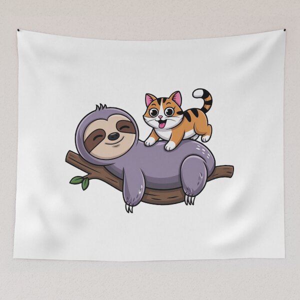 Item preview, Cute Sleeping Sloth with Playful Ginger Kitten designed and sold by The Grumpy Pet Club.