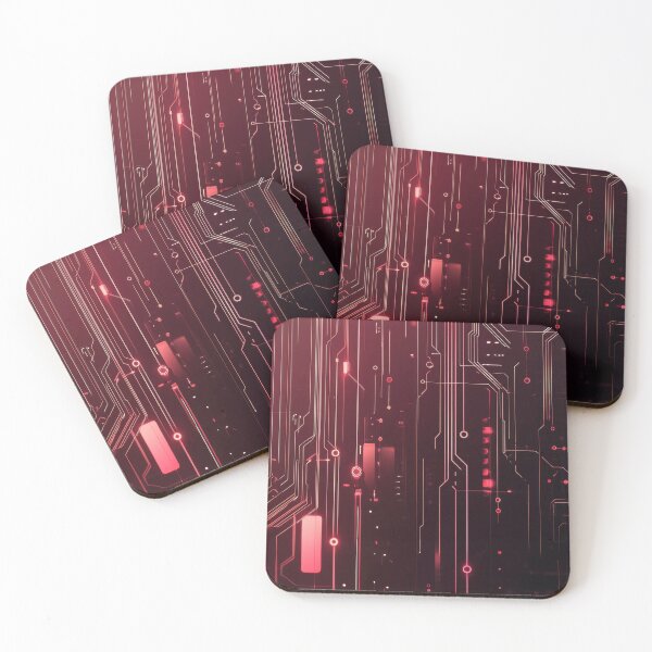 Item preview, Cybernetic art with silver and red circuits in a digital world designed and sold by frequent-art.