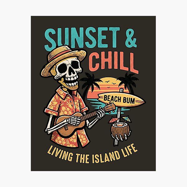 Item preview, Sunset & Chill Living the Island Life - Ukulele Skeleton designed and sold by AwesomeBeyondLimits.