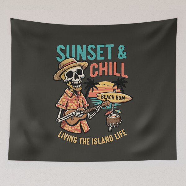 Item preview, Sunset & Chill Living the Island Life - Ukulele Skeleton designed and sold by AwesomeBeyondLimits.
