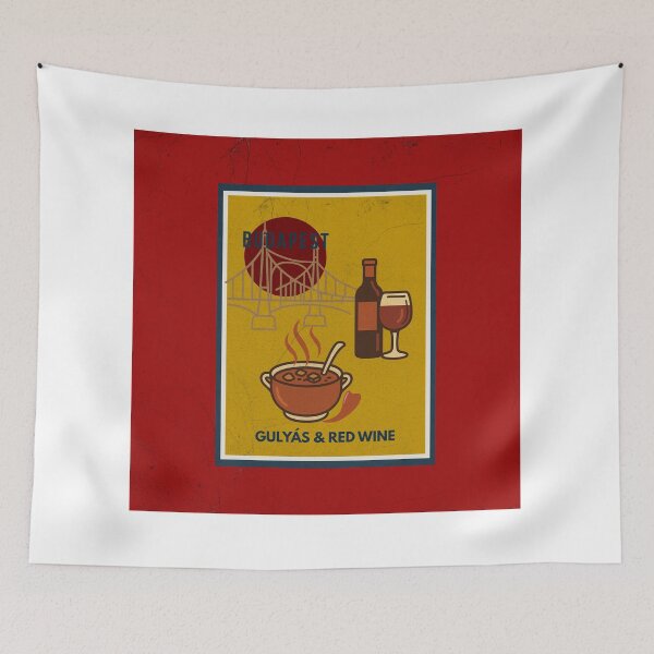 Item preview, Budapest Vintage Gold – Goulash & Red Wine Retro Kitchen Art Print designed and sold by IdolejaArt.