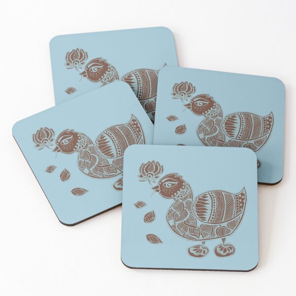 Item preview, Flower for you brown blue Duck Madhubani Design designed and sold by umasharda.