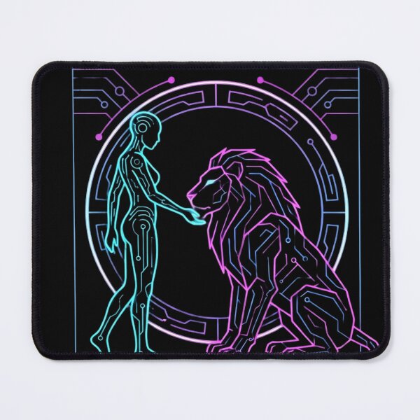 Item preview, Cybernetic Tarot Strength Card – Neon Lion & Android designed and sold by Dewer Shop.