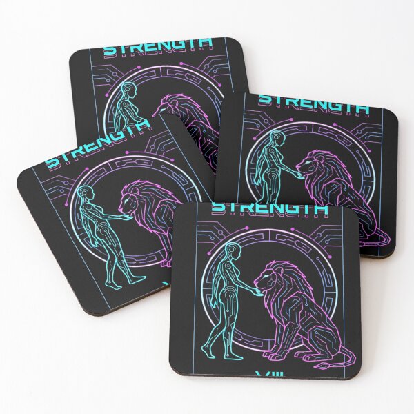 Item preview, Cybernetic Tarot Strength Card – Neon Lion & Android designed and sold by Dewer Shop.
