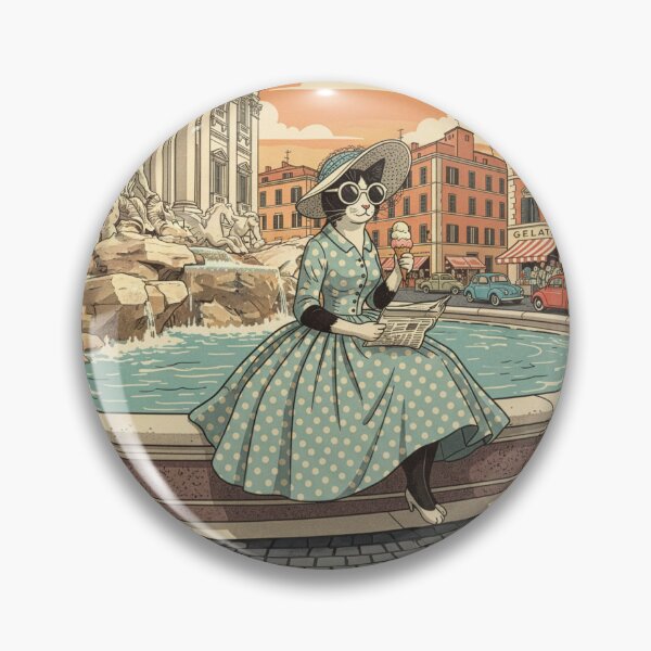 Item preview, Chic Cat at the Trevi Fountain – Retro Poster Style designed and sold by Koimak.