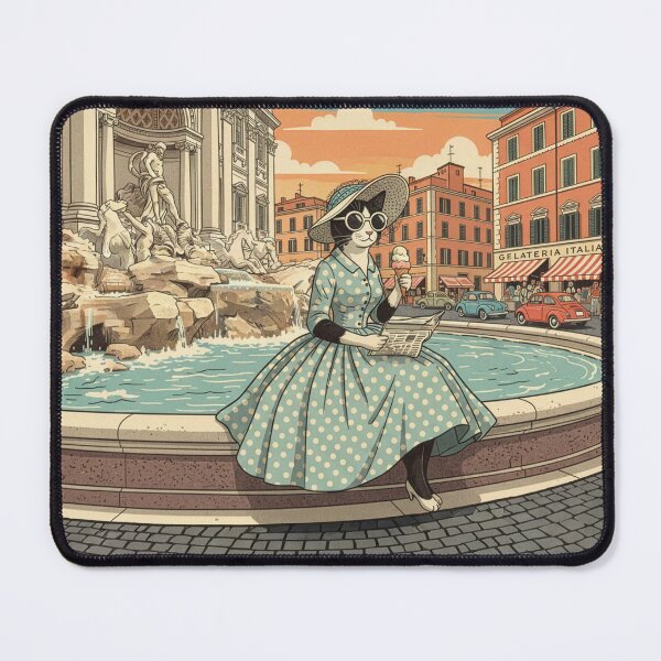 Item preview, Chic Cat at the Trevi Fountain – Retro Poster Style designed and sold by Koimak.