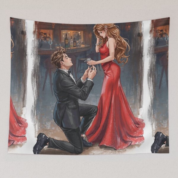 Item preview, Girl in Red and men in black is proposing her - Valentine Special - Couple Romantic moments designed and sold by RSDigitalPrintDesign.