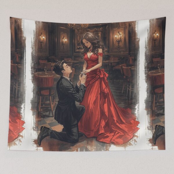 Item preview, Girl in Red and men in black is proposing her - Valentine Special - Couple Romantic moments designed and sold by RSDigitalPrintDesign.