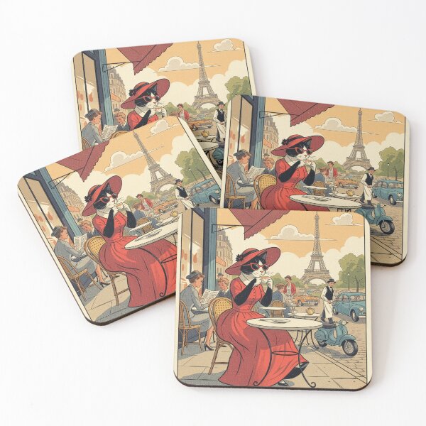 Item preview, Parisian Cat Café – Retro 1960s Fashion Illustration designed and sold by Koimak.