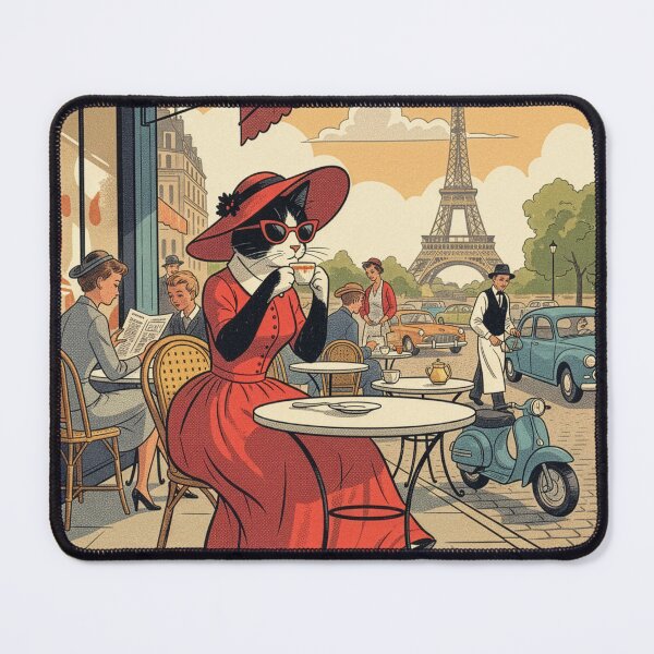 Item preview, Parisian Cat Café – Retro 1960s Fashion Illustration designed and sold by Koimak.