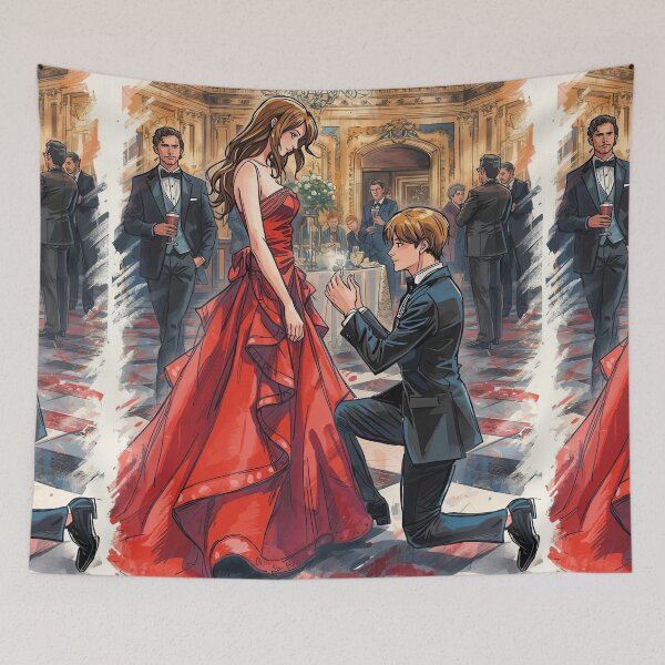 Item preview, Girl in Red and men in black is proposing her - Valentine Special - Couple Romantic moments designed and sold by RSDigitalPrintDesign.