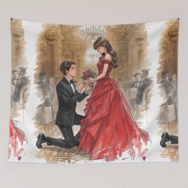 Item preview, Girl in Red and men in black is proposing her - Valentine Special - Couple Romantic moments designed and sold by RSDigitalPrintDesign.