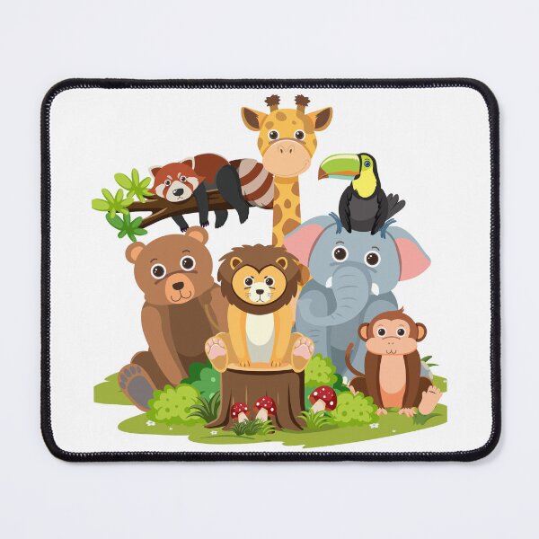 Item preview, Cute Cartoon Jungle Animal Group, Happy Cartoon Animals in the Grass, Friendly Zoo Animals Illustration Set designed and sold by GDbanners.