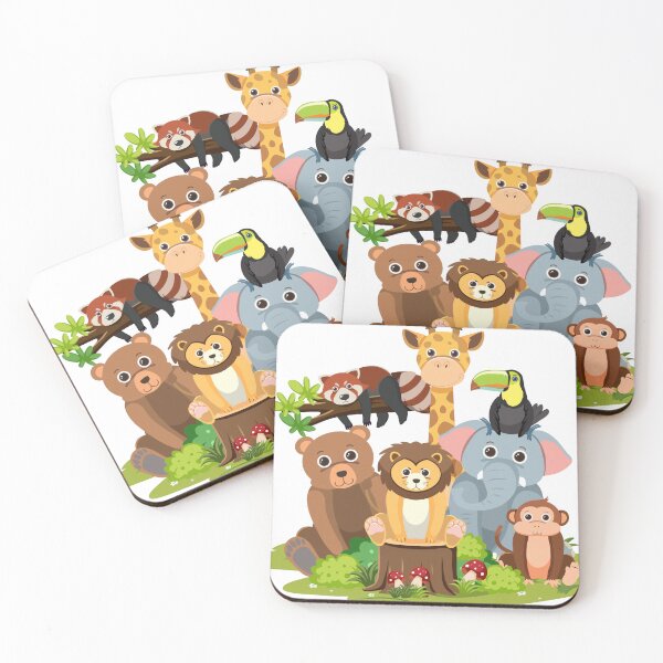 Item preview, Cute Cartoon Jungle Animal Group, Happy Cartoon Animals in the Grass, Friendly Zoo Animals Illustration Set designed and sold by GDbanners.