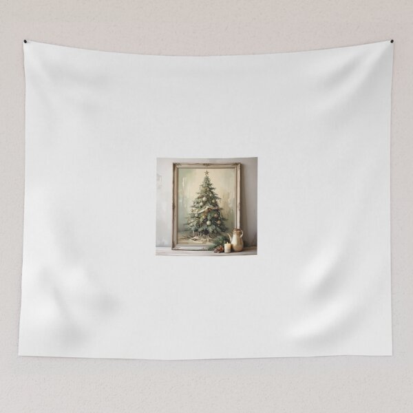Item preview, Framed Antique-style Christmas tree with faded ornaments and ribbon - Wall art, soft beige designed and sold by BestDiz.